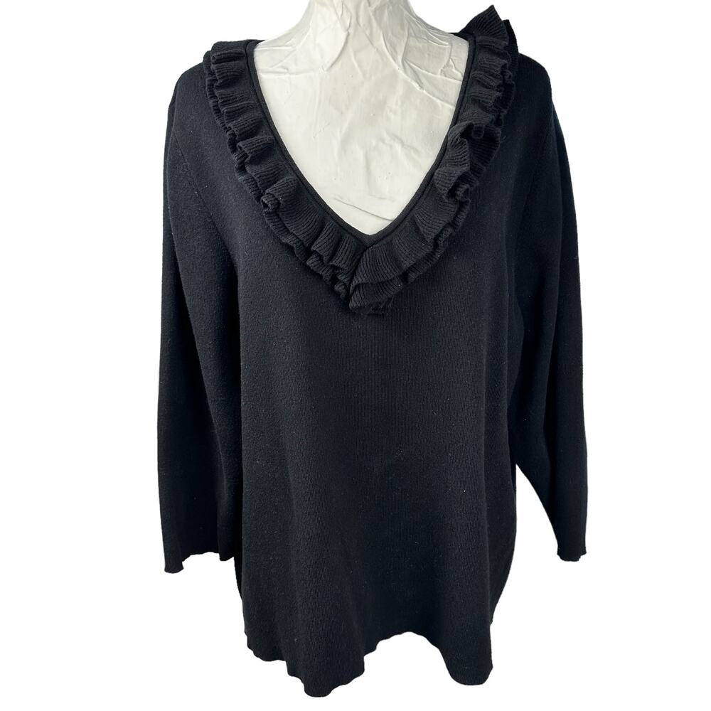 Coldwater Creek Knit Pullover Wool Cashmere Sweater 2X Black Whimsigoth Western